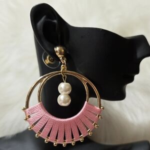 Pink & Gold Pearl Hoop Earrings